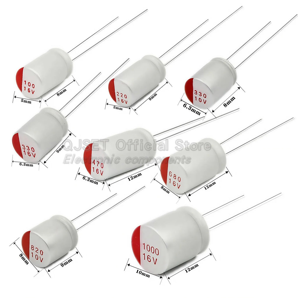 10pcs DIP Solid Capacitors 6.3V 10V 16V 25V 35V 50V 63V 100V 47μF 100μF/220/470/560/680/1000/2200 μF Electrolytic Capacitors