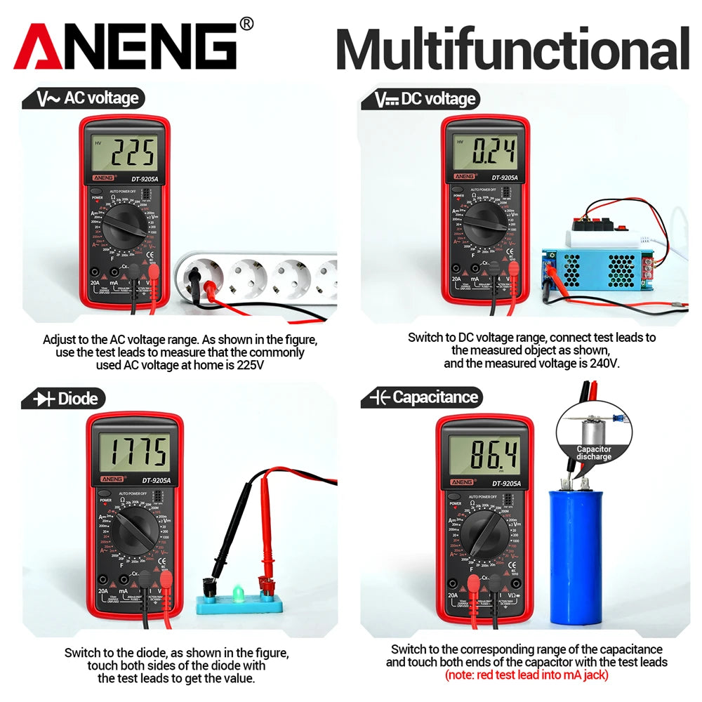Profesional Digital Multimeter AC/DC Voltage Current Test ANENG Capacitance NCV Resistance Ohm Electrical Test Meter Tools