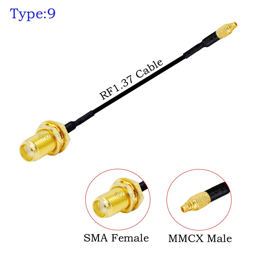 1Pcs RF1.37 Cable SMA Male/Female to MMCX Male 90 Degree Connector 50ohm SMA to MMCX RF Coaxial Extension Jumper OD=1.37 Cable