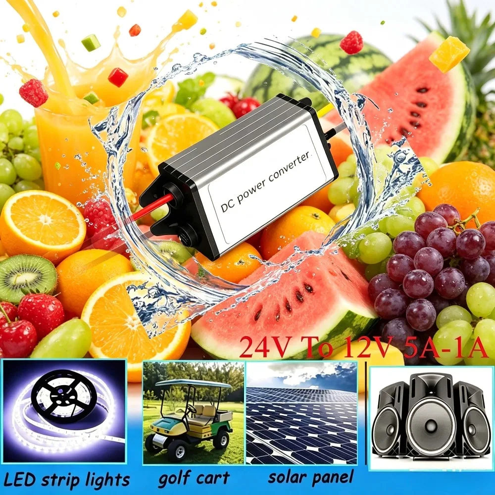 DC 24V To 12V 5A 60W Regulator Power Supply Module Buck Transformer Step Down Voltage Converter for Golf Cart Truck Waterproof