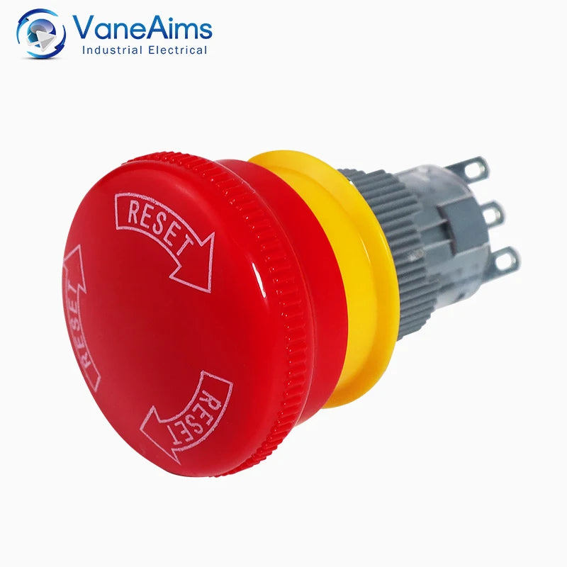 16mm Plastic Emergency Stop Switch Latching Self-locked 1NO1N Red Mushroom Head Electrical Control Push Button Switch VaneAims