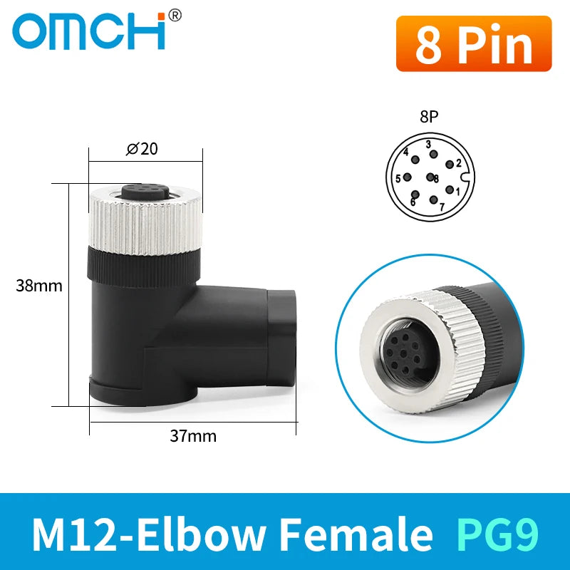 OMCH 1PCS M12 Sensor Connector Waterproof IP67 Aviation Plug Socket Male Female 4 5 8Pin Hole Straight Bend Angle Screw Threaded
