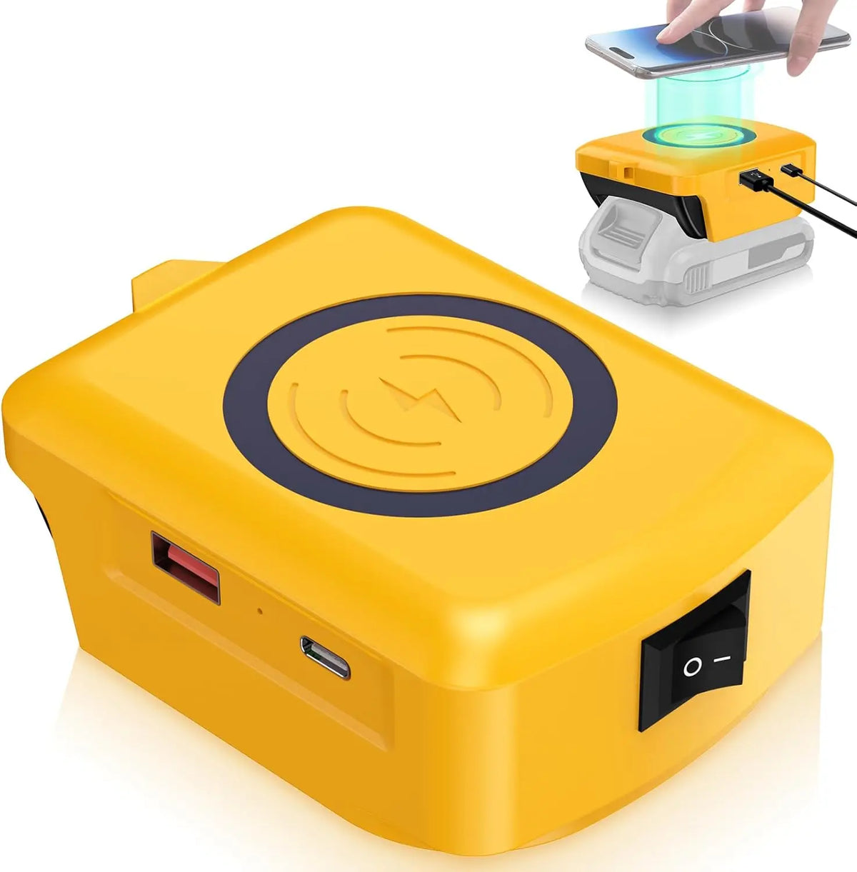 Fast Wireless Charger Adapter for Makita/Milwaukee/Dewalt 18V Battery - with Type C & USB Output, Wireless Phone Charger