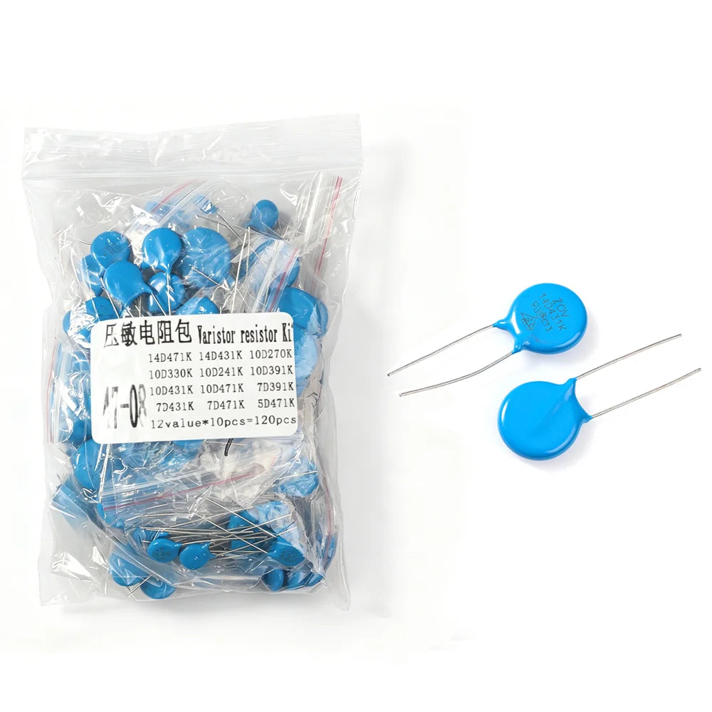 120PCS Varistor Resistor Assorted Kit 12 Types 5D471K 7D471K 7D431K 7D391K 10D471K 10D431K 10D391K 14D471K 14D431K 10D241K