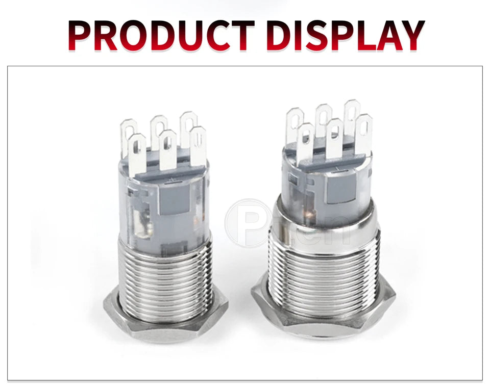 2NO2NC 16/19/22mm Waterproof Metal Push Button Switch LED Light Momentary Car Engine Power Switch 3/6/12/24/220V silver 1NO1NC