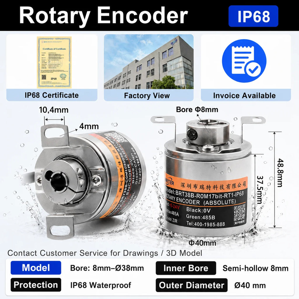 Rotary Absolute Encoder single-turnRS485 SSI CAN Power-Off Memory Angle Sensor for Equipment Waterproof
