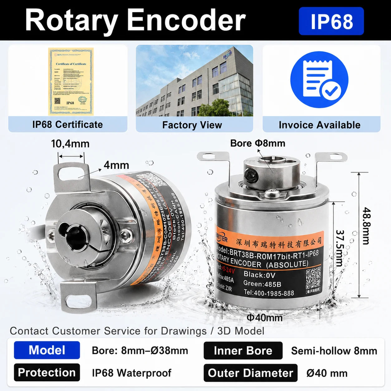 Rotary Absolute Encoder single-turnRS485 SSI CAN Power-Off Memory Angle Sensor for Equipment Waterproof