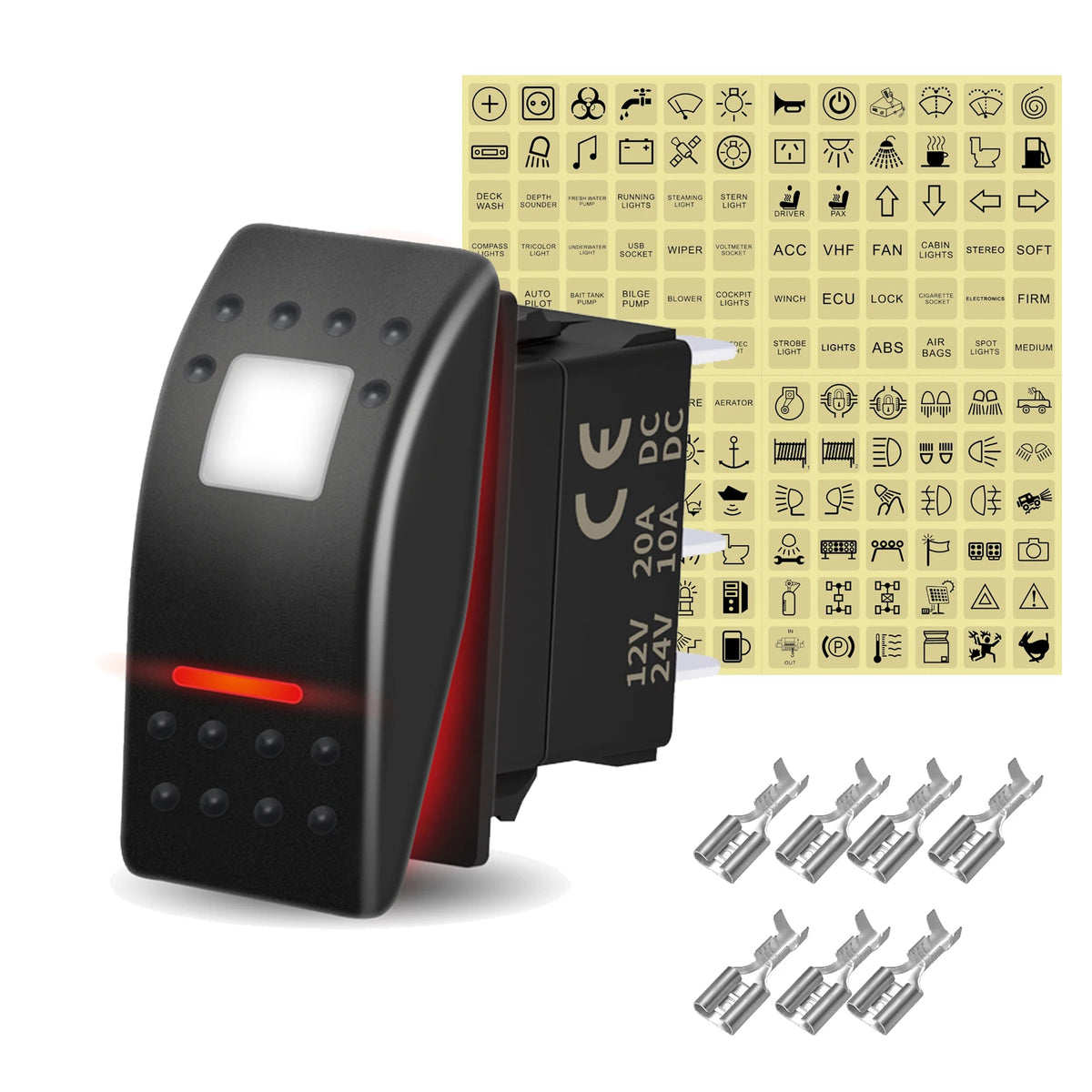 12V 20A White Lens Led Rocker Switch SPST / DPDT / Latching ON-OFF / Momentary (ON)-OFF-(ON) For Carling Switch Replace