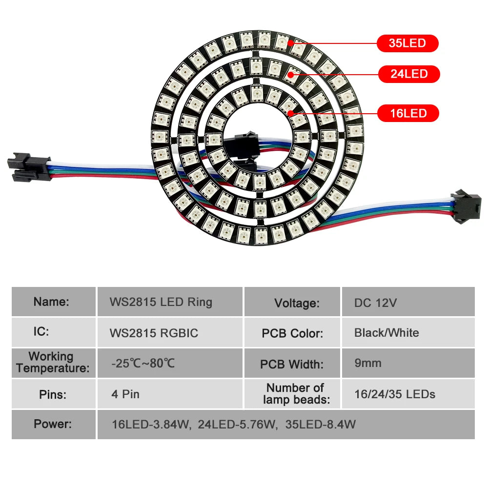 WS2815 Angel Eyes Ring 16/24/35 LEDs Breakpoint Resume Individually Addressable DC12V 5050 RGB Car Daytime Running Light