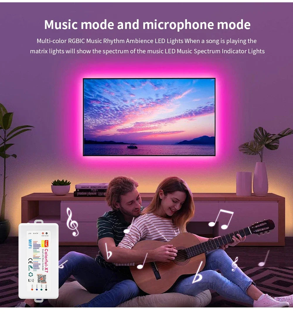 WS2812B WS2815 RGBIC LED Strip Controller Colorful-X7 Bluetooth/WIFI/Zigbee Smart Music Rhythm Sync Pixels Lighting DC5-24V