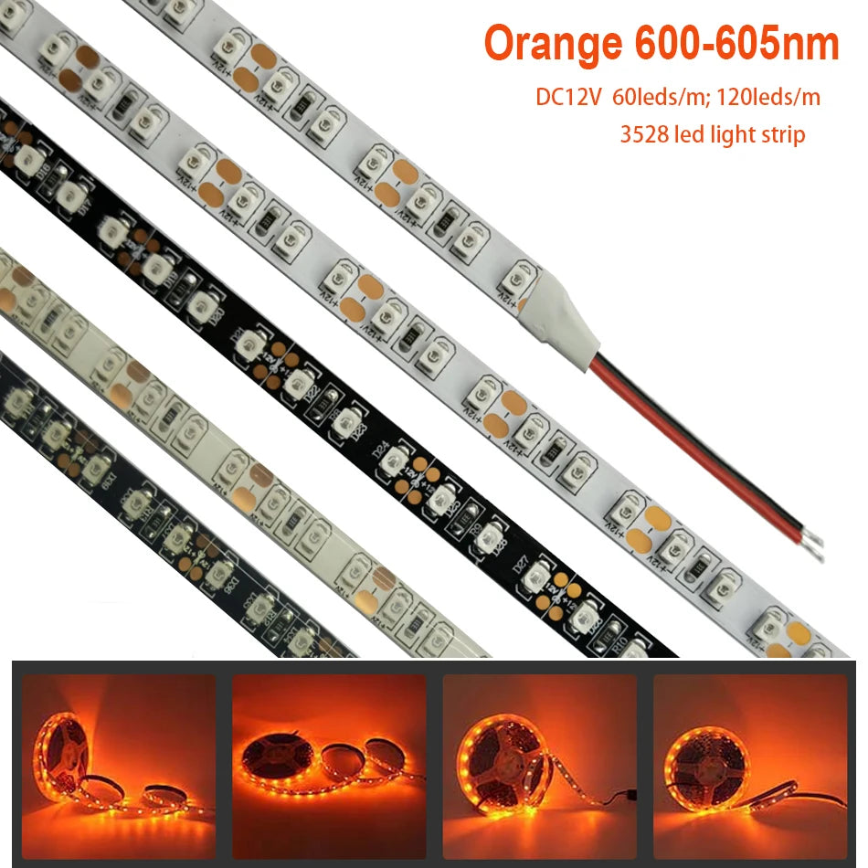 12V 3528 SMD LED Strip Light Decoration 120LEDs/m 60LEDs/m Orange Lighting Flexible Ribbon Rope String LED Tape Light 1M 5M