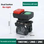 XB4 22mm Emergency Stop Button Switch Double Button Switch with Light Momentary Self Reset Mushroom Power Push Button Switch 10A
