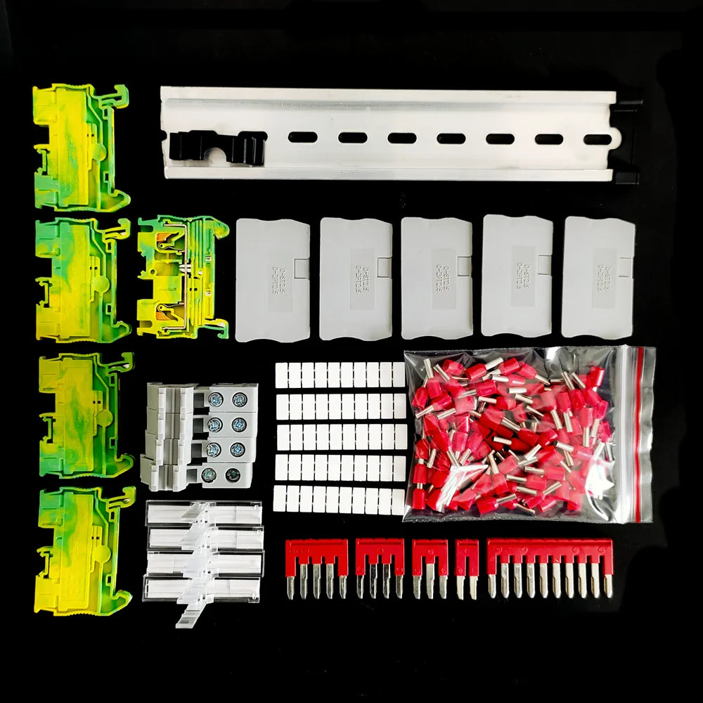 PT2.5 Din Rail Terminal Block 12AWG Push-in Spring Contact End Cover Stop Jumper Bridge Marker Strip Assembly Combined Kit