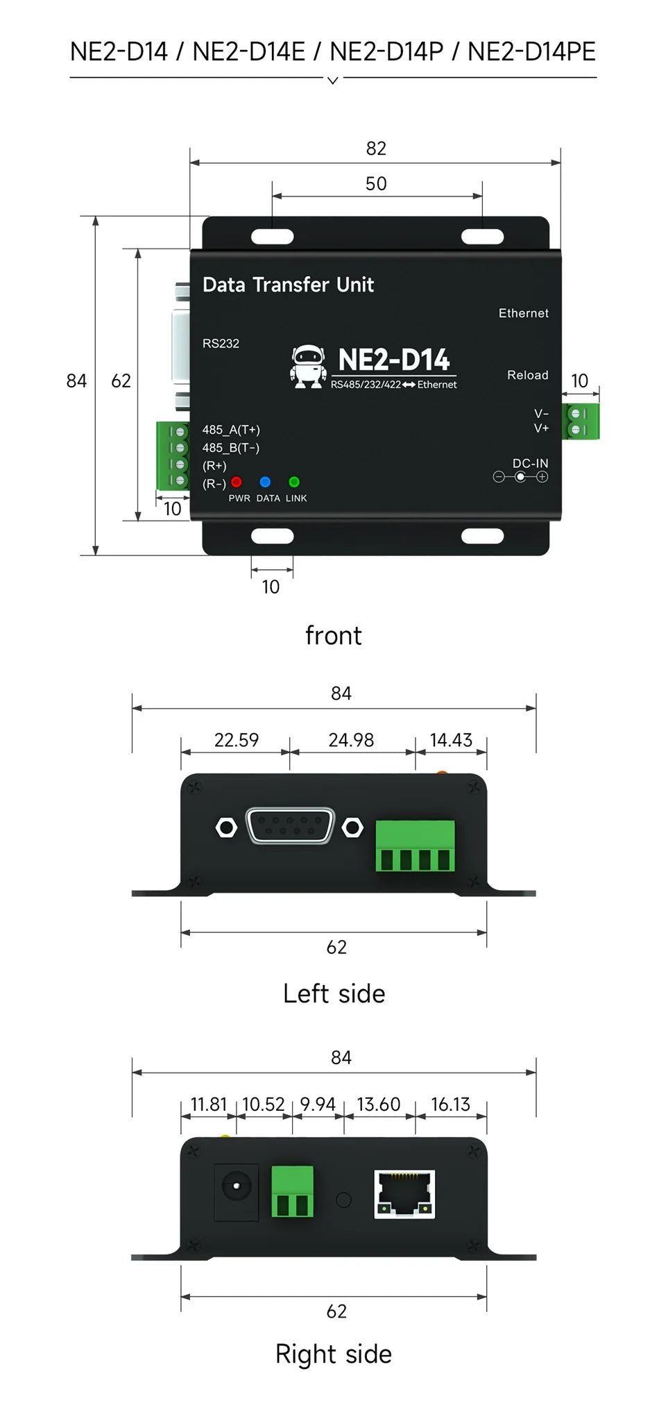 RS485 To Ethernet Serial Port Server COJXU NE2-D11 DC 8-28V TCP/UDP Modbus MQTT HTTP DNS FOTA Remote Up DIN Rail Installation