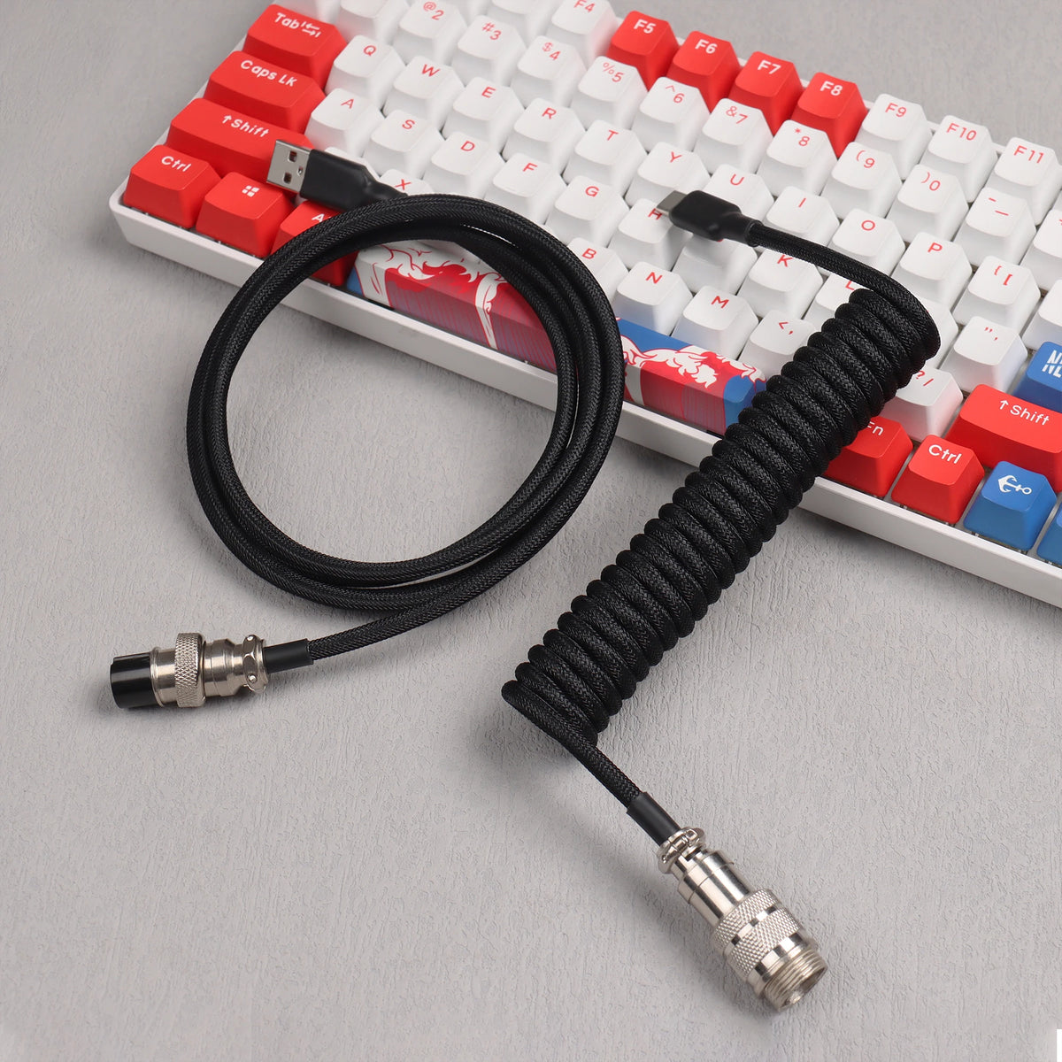 LANO 8 Colors Metal Aviator Connector GX16 USB to Tpye C Keyboard Spiral Cable PC Desk Accessories Connector For Pc Accessorie