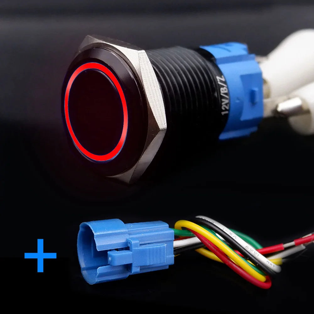 Black Push Button Switch with Wire Led Light 16/19/22mm Waterproof Illuminated  Metal Latching Momentary 5V 12V 220V Red Blue