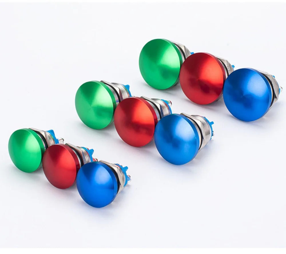16/19/22mm Metal Button Switch Waterproof Momentary Self Reset Screw Foot Red Green Blue Mushroom Head Power Switch