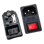 AC Power Cord Socket With Rocker Switch Rocker Switch Fuse Holder, 250V/AC 10A Connector Plugss Connector 3 Pin IEC320 C14