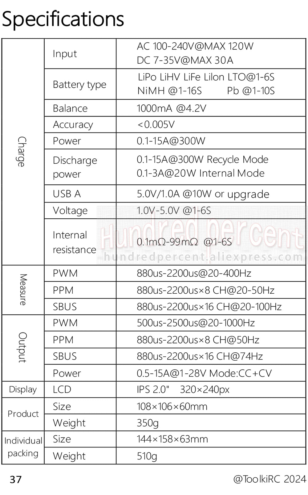 ToolkitRC M6AC Smart Lipo Battery Charger Discharger AC 120W DC300W MAX30A for 1-6S Battery FPV Model Spare Part LiHV LIFE LILON