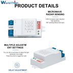 AC220-240V 5.8GHz Microwave Radar Sensor Switch Multi-Adjustment Body Motion Detector High Sensitivity LED Light Sensor Switch