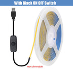 USB 3mm COB LED Strip Light 5V Flexible LED Tape with Dimmer/ON OFF Switch 320LEDs High Density Linear Lighting Backlight Decor