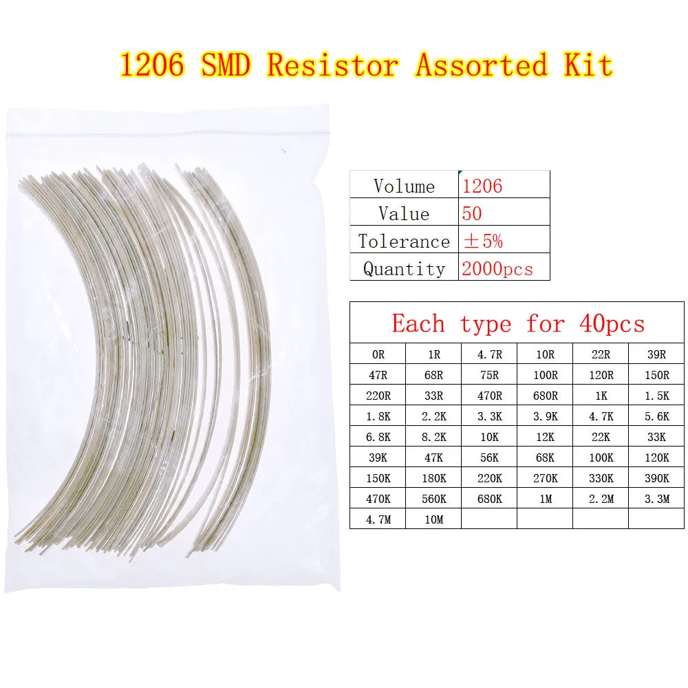 0402 0603 0805 1206 2512 SMD Chip Fixed Resistor 0ohm-10Mohm Assortment Kit pack