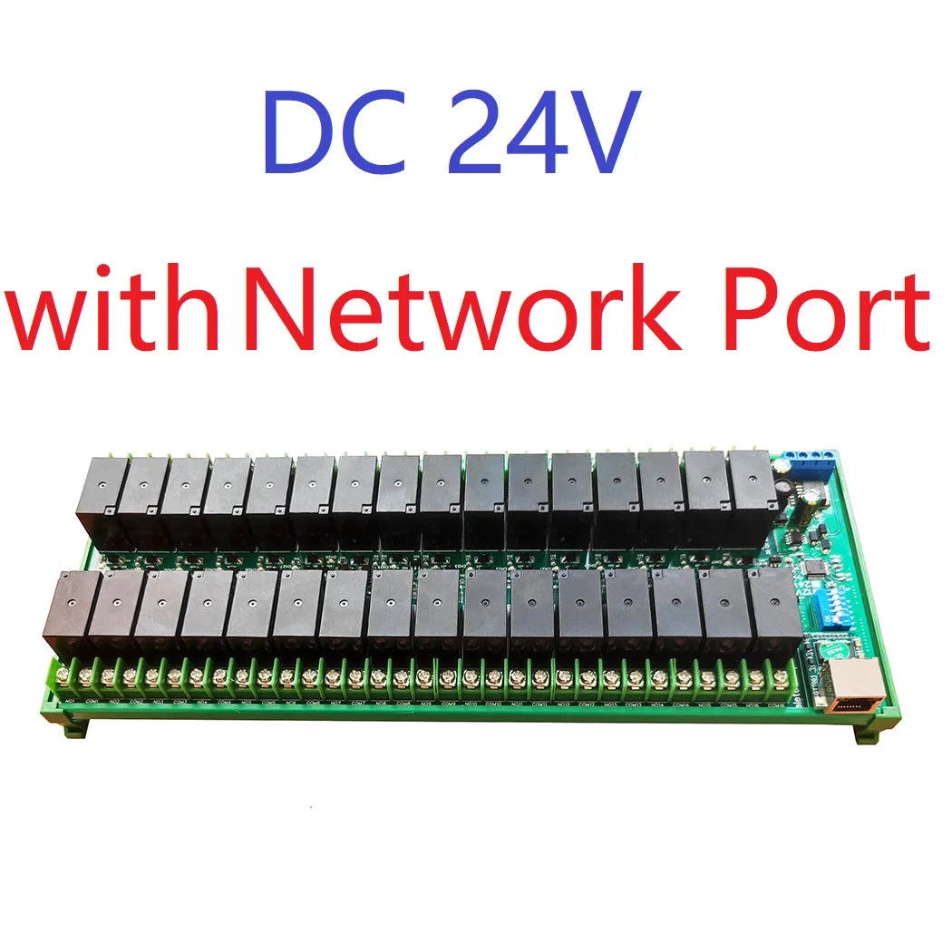 Ethernet/RS485 Relay Module with 32 Channels DC 12V 24V 20A, RJ45 Network Port TCP/IP and Modbus RTU Board