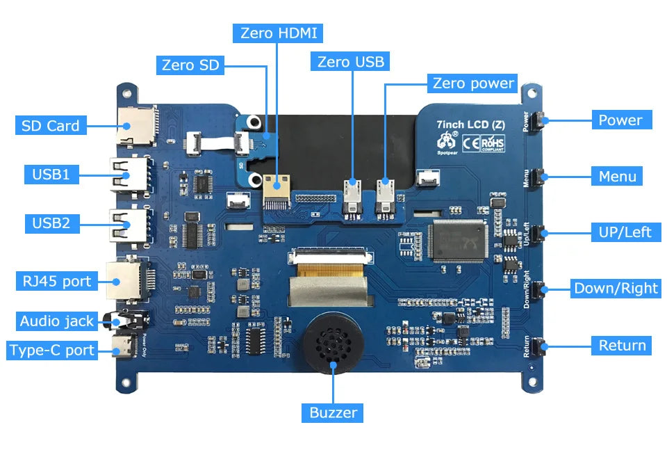 Raspberry Pi Zero 2W Customized 7inch LCD DIY Tablet Computer Touch Screen Display RJ45 USB HUB