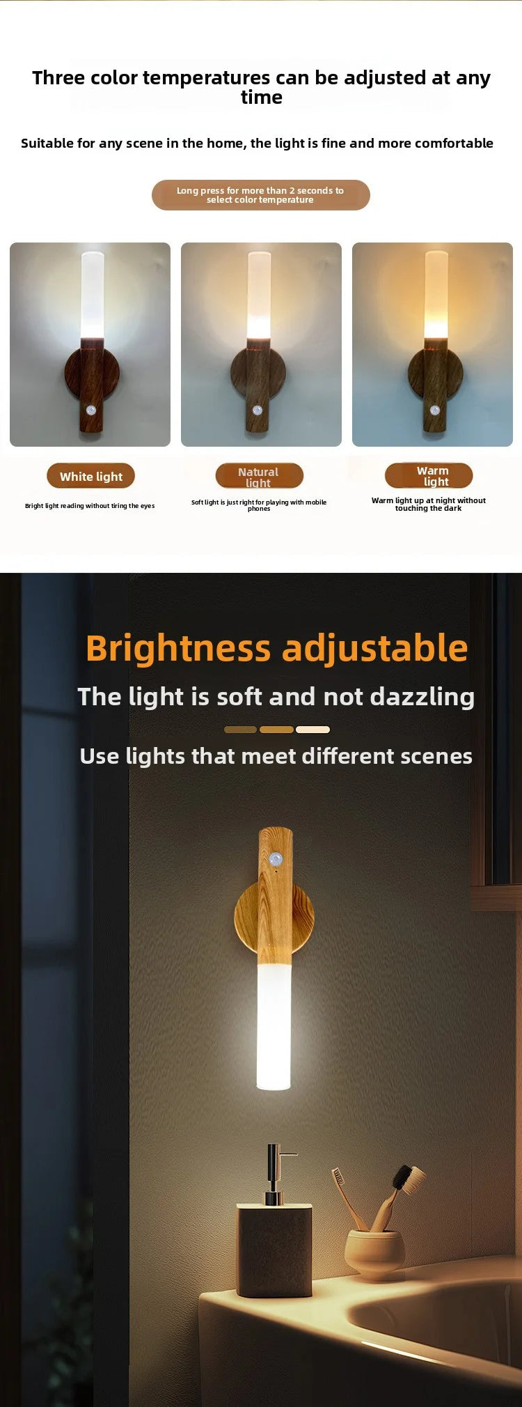 LED Rechargeable Magnetic Wall Lamp Smart Motion Sensor Night Light Portable for Hallway Bedroom Stairs Bathroom Cabinets Decor