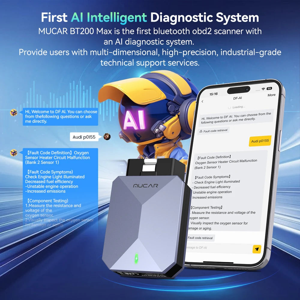 Lifetime Free Update MUCAR BT200 Max OBD2 Scanner CAN FD Bi-Directional Control All System Diagnostic Tool 15 Reset for All Cars