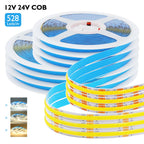 DC12 24V COB LED Strip Light 528Leds/m Flexible Tape Ribbon High Density Linear Lighting 3000-6500K RA90 Led Lights Room Decor