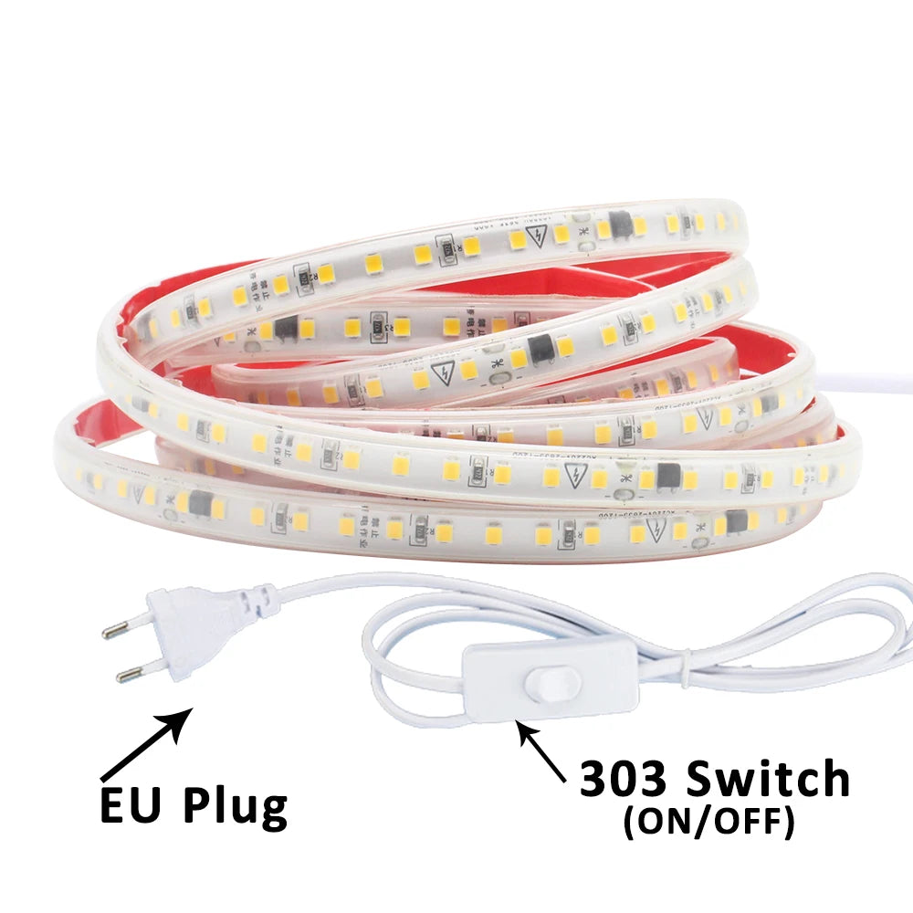 220V LED Strip Light SMD2835 120LEDs/m Waterproof Tape Lamp with EU Plug 1M 2M 3M 5M 10M 15M 20M Decor Lighting for the Yard