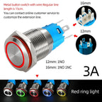 12/16mm Flat LED Illuminated Reset Latching Ring LED Metal Push Button Switch Waterproof On Off with Power Symbol