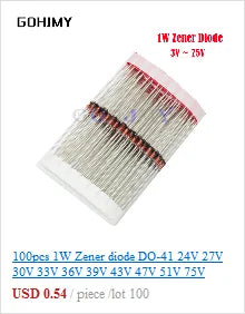 20pcs 1W Metal film resistor 1% 1R ~ 1M 1 2 10 22 47 100 330 ohm 1K 4.7K 10K 22K 47K 100K 330K 470K 2R 10R 22R 47R 100R 330R