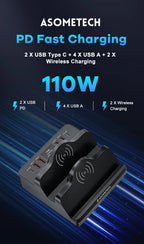 110W 6 Port USB Charger Station Dual Fast Wireless Charging Type C QC3.0 PD3.0 65W Quick Charge For iPhone Xiaomi Samsung Laptop