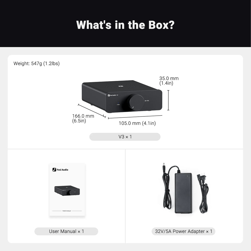 Fosi Audio V3 Stereo Power Amplifier 300W X2 TPA3255 Class D Mini Speaker Amp 2 Channel Audio Amplifier for Passive Bookshelf