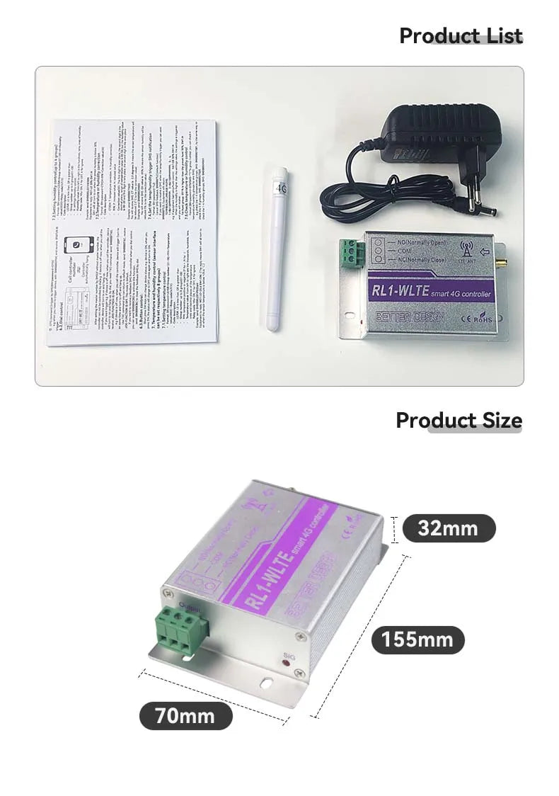 4G GSM SMS Smart Switch Power Plug Socket Module Controllery RL1-WLTE Smart Relay ON/OFF Switch Controller Remote Control