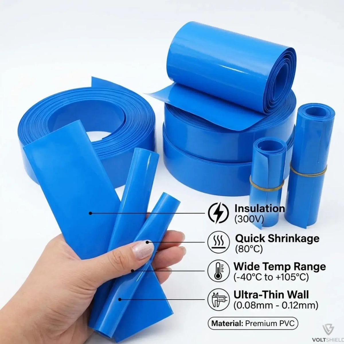Blue Li-ion Wrap Heat Shrink Tube PVC Multi Sizes Insulated Shrinkable Film 10/20cm Width Waterproof Battery Pack Tape Sleeves