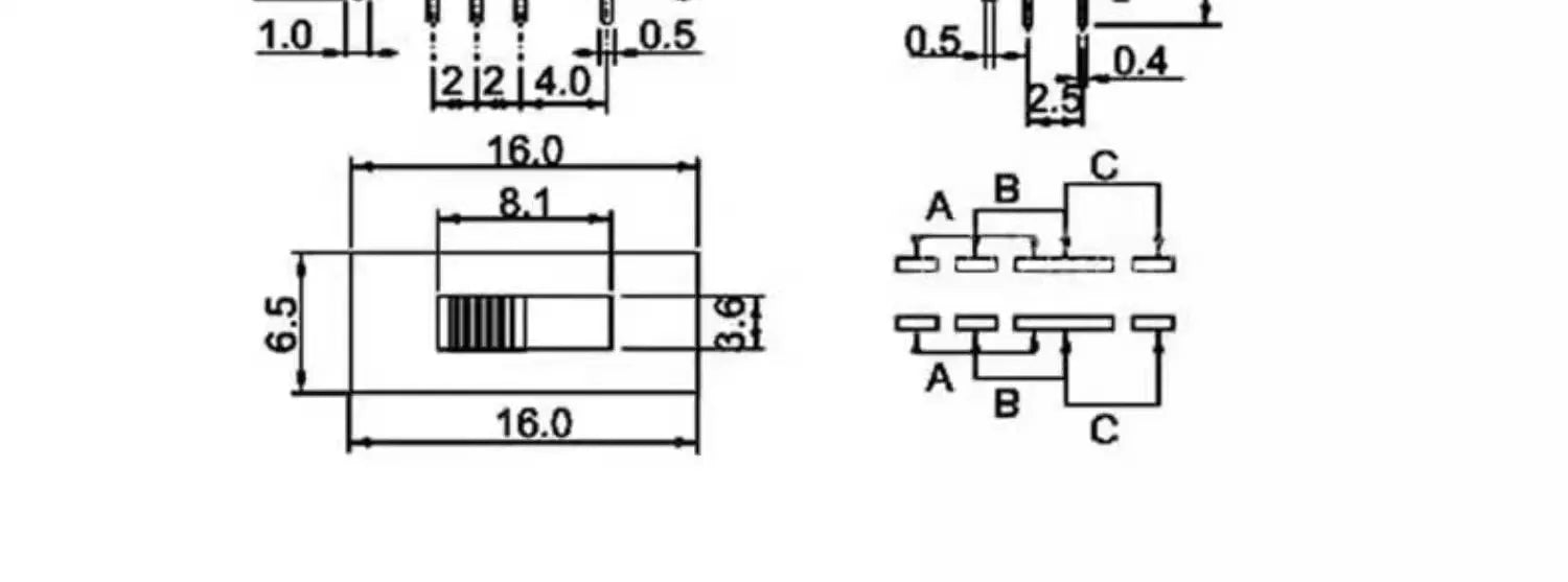 5PCS SS23D03G5 Small sliding toggle switch Double row vertical 3-gear 8-foot handle height 5mm with fixed bracket 2P3T