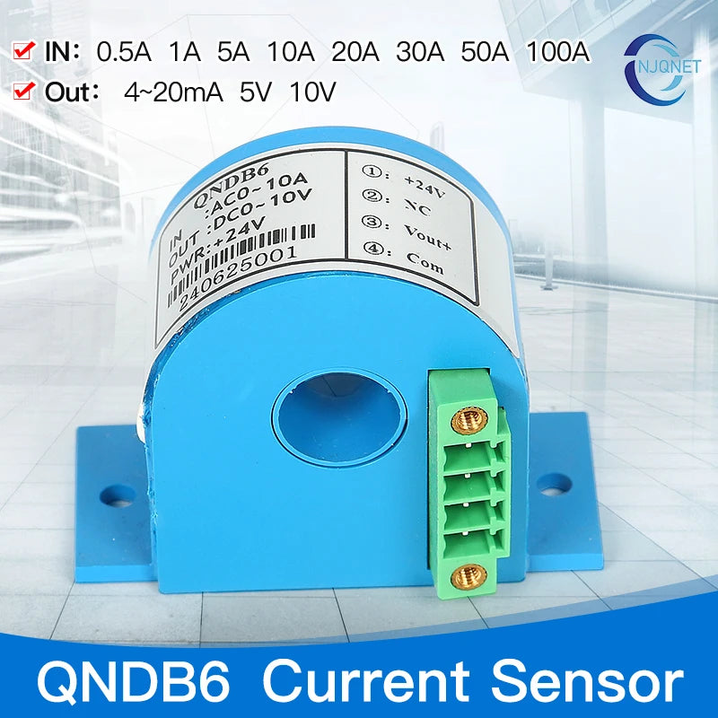AC DC Hall Effect Current Sensor Output RS485 4~20mA QNDB6 Input 1A 5A 10A 20A 30A 50A 75A 100A Transducer Current Transmitter
