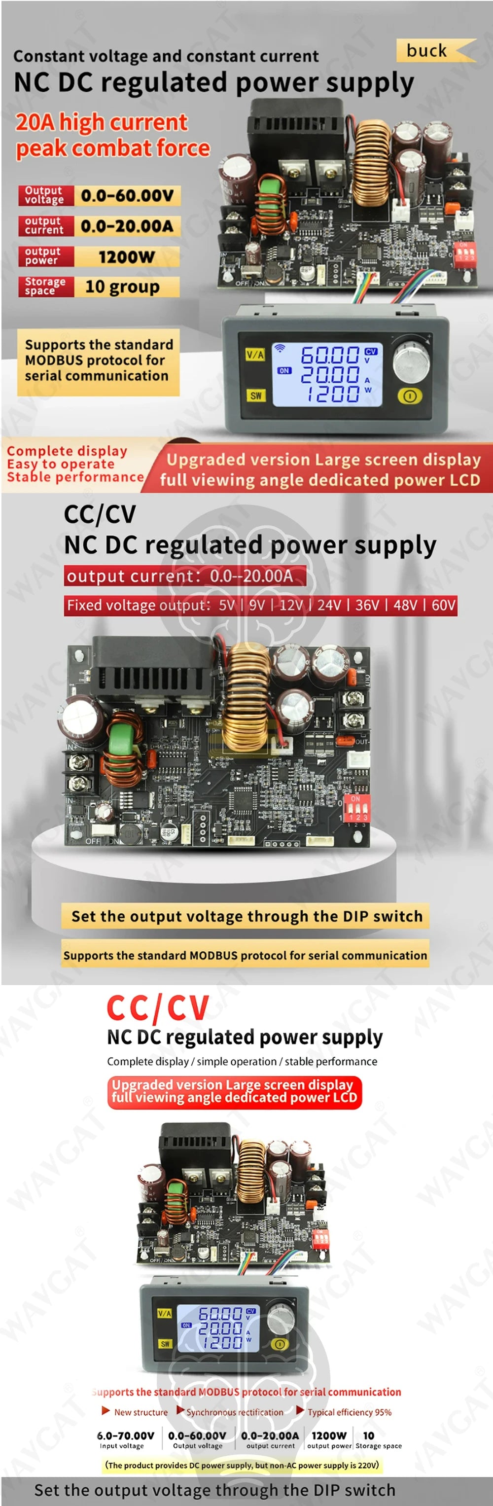 XY6020L 1200W CNC Voltage Regulator Power Supply DC Adjustable Stabilized 20A Constant Voltage Constant Current Step-Down Module