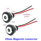 10mm 2A Magnetic Circular PogoPin Connector  Male Female Metal Spring Loaded 1 Pin DC Power Charger 22AWG Wire M12 Threaded