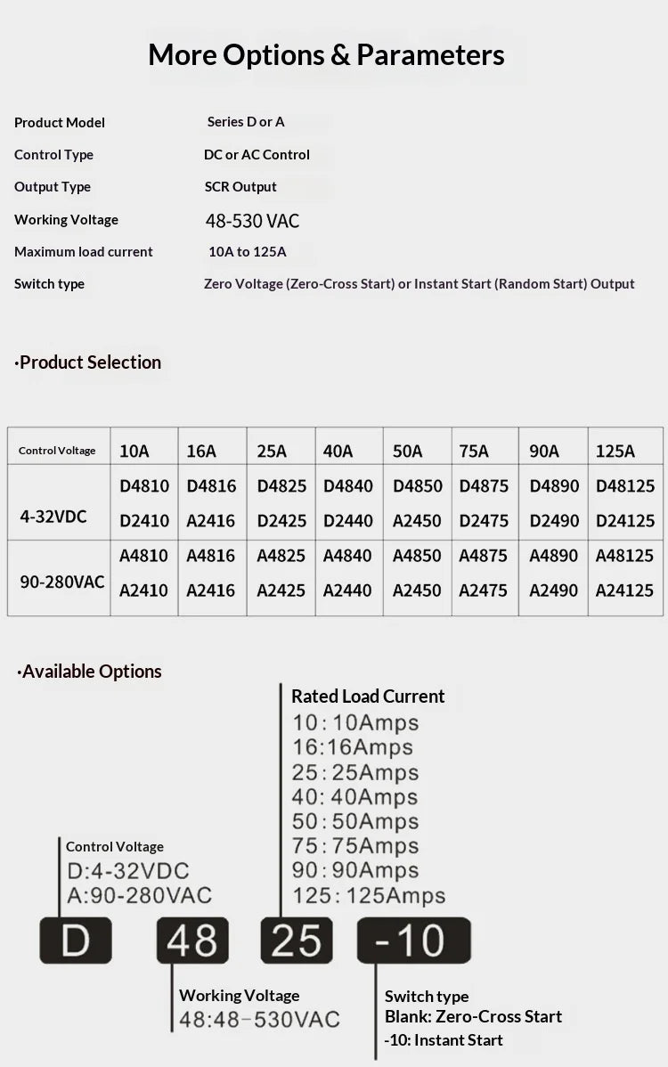 D48 Series SSR Single Phase Solid State Relay DC-AC AC-AC Control Zero Crossing AC Relay Industrial Electronic Switching Module
