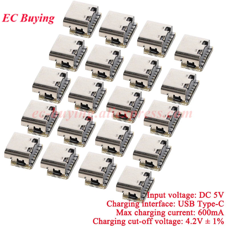 100Pcs/1pc 3.7V 4.2V Mini 18650 Lithium Battery Charger Board Type-C USB Input Module Keyboard Charging Power Protection Board