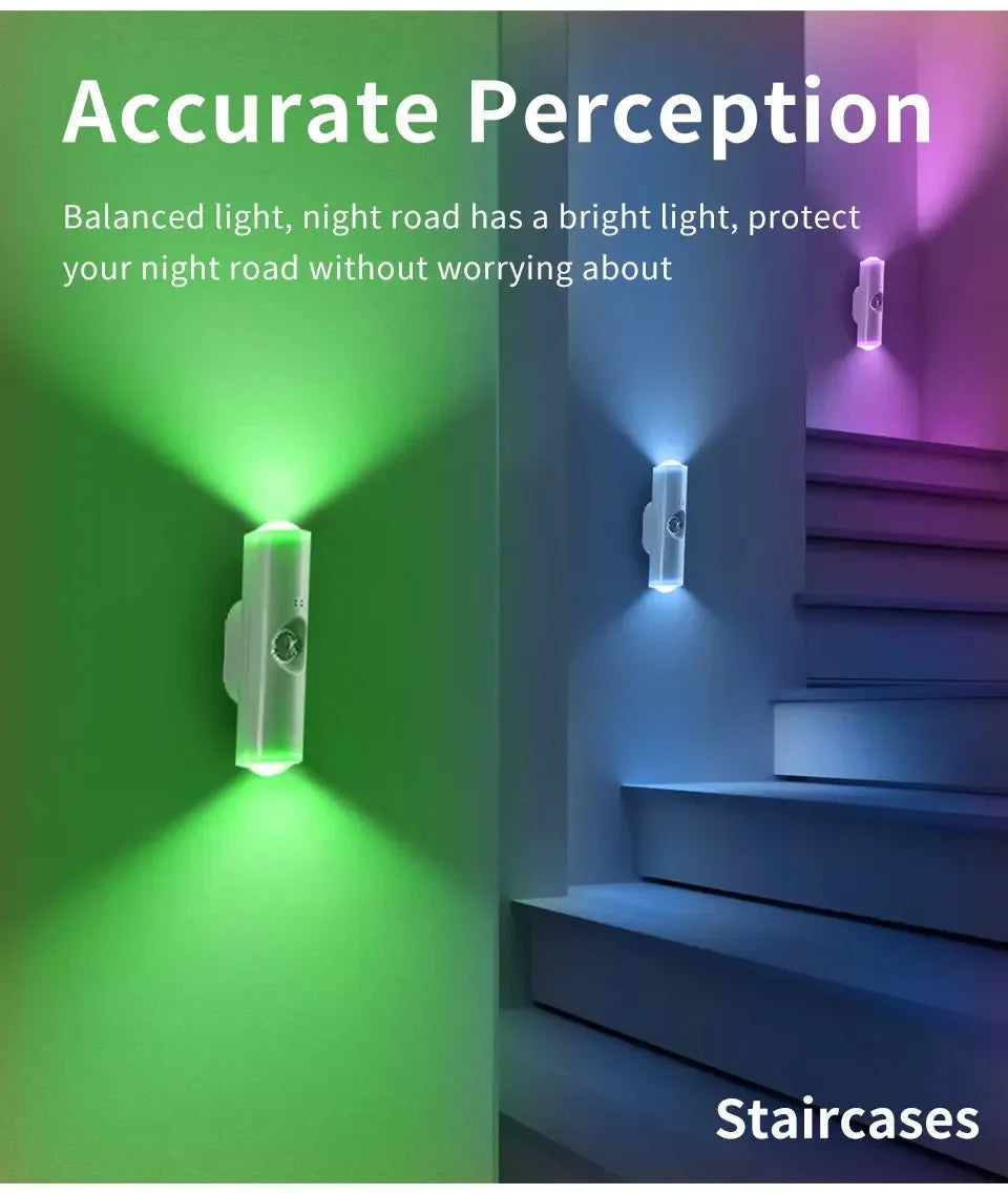 LED Cabinet Light Motion Sensor RGB Magnetic Rechargeable Wall Lamp Hallway Stairs Kitchen Ambient Night Light Home Decor Lights