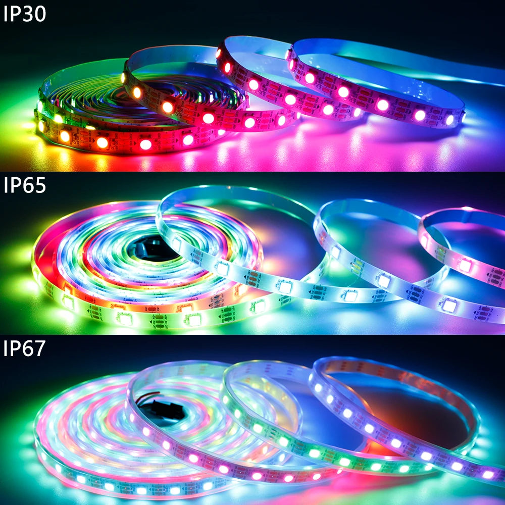 WS2812B LED Strip Bluetooth Wifi Music Controller Kit Individually Addressable Smart RGB LED Tape 30/60/74/96/144Leds/m USB DC5V