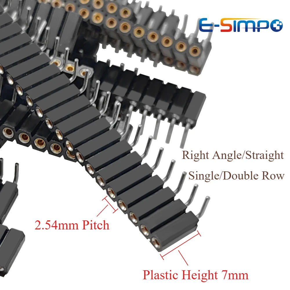 2.54mm Round Hole RA Straight Single/Dual Row 0.1" Breakable Stackable PCB IC Crystal Transistor PH 7mm Female Tin Pin Header