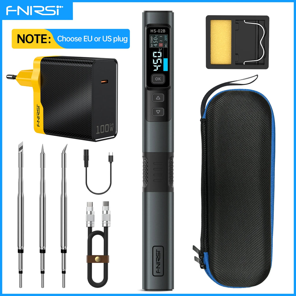 FNIRSI HS-02 Smart Electric Soldering Iron PD 100W Adjustable Constant Temperature Fast Heat Portable Soldering Iron Station Kit