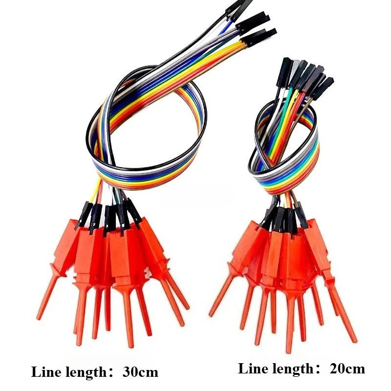 10Pcs Test Hook Clips with 20/30cm Male Header Jumper Wires & SOIC IC Grabber, Test Hook Clips to Dupont Wire for Power Supply