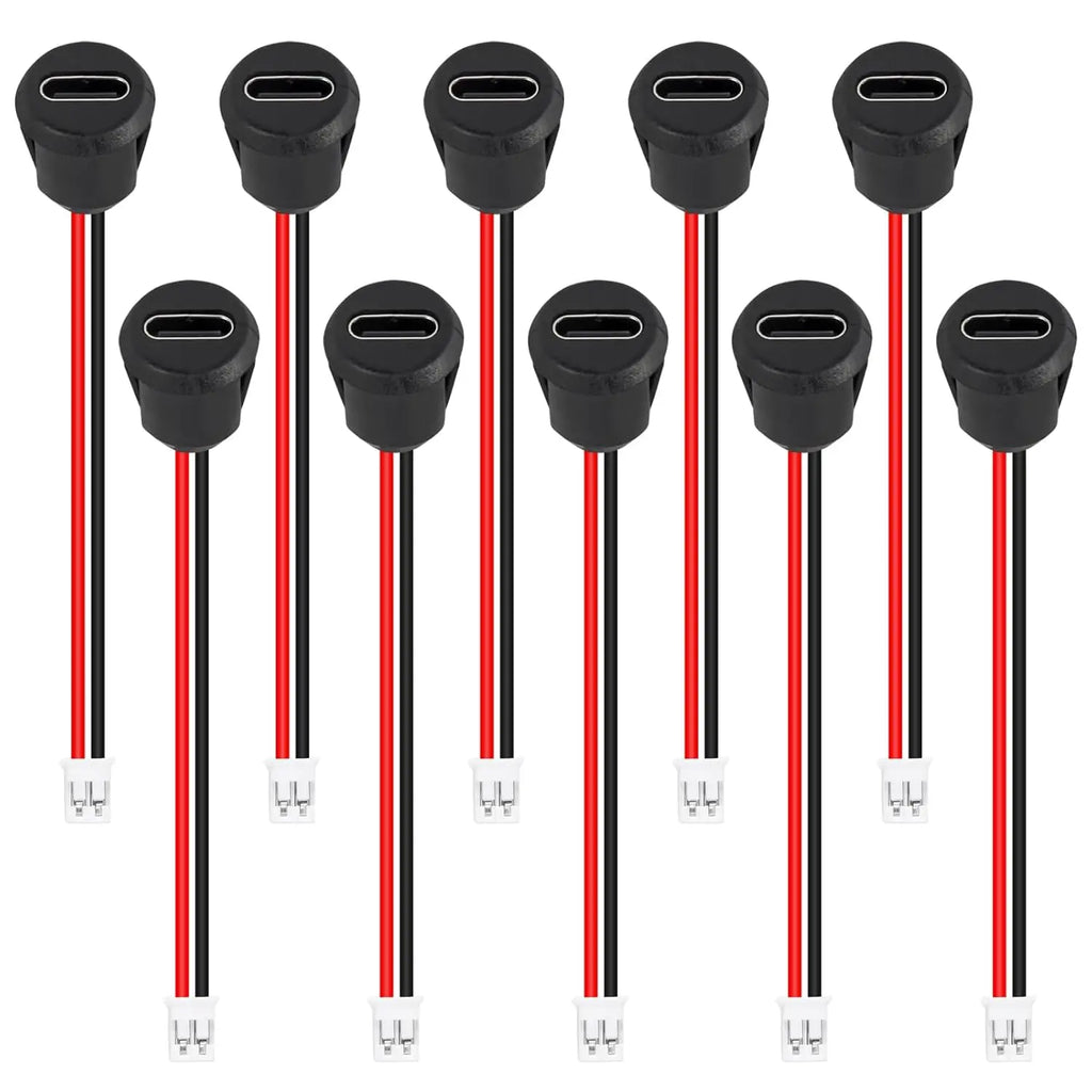 10pcs USB-C Female to Male Charger Jacks Chassis Crimp Connectors Black Round Direct Watersafe Port